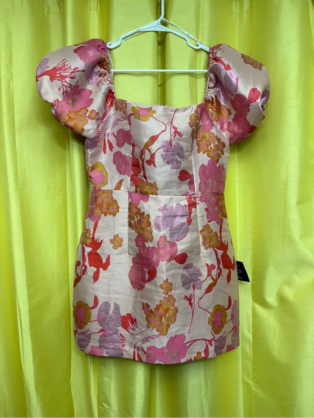 Lulu's Pink Floral Puff-Sleeve Party Dress